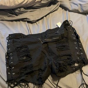 Lace Up Denim Shorts